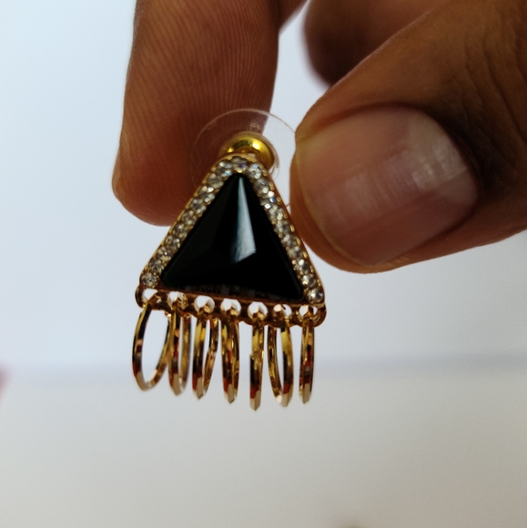 Green and gold triangle earrings - Picture 2 of 3